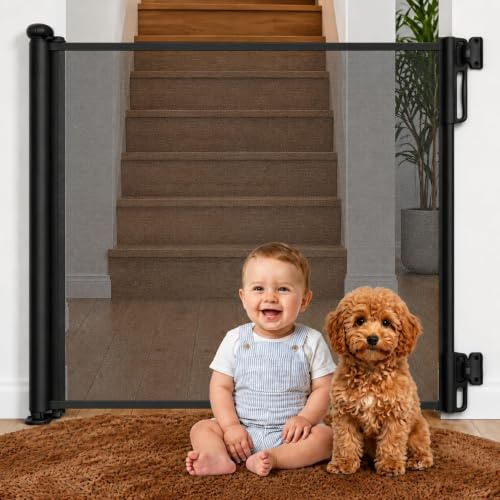 Twinky® Treppenschutzgitter 80 x 130 cm, ausziehbar für Babys & Haustiere | Platzsparend einrollbares Design, Einfache Bedienung mit einer Hand, Flexible Absicherung von Türen und Treppen