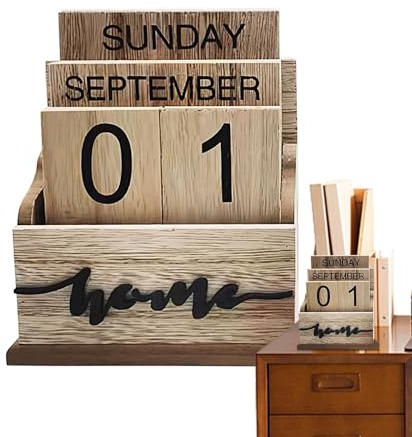 Tischkalender aus Holz | Rustikale Datumsblöcke | Dekorativer Holzkalender für Schlafzimmer, Wohnzimmerkalenderdekoration, ewiger Kalender aus Holz, Datumsblöcke im Retro-Stil, Retro-inspirierter Tisc