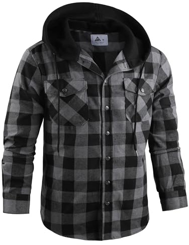 GEEK LIGHTING Men's Plaid Shirt Checked Mens Flannel Shirt Button Down Long Sleeve with Drawstring Casual Double Chest Pockets Classic Lumberjacke Jacket L Purple