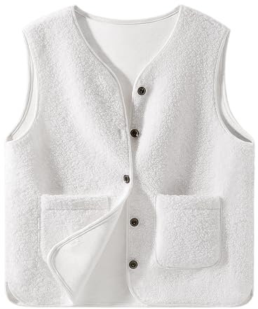 Yuson Girl Gilet Donna Morbido Pile Senza Maniche Smanicato Elegante Invernale Gilet Termico con Bottoni Autunno Caldo Peluche Gilet Ultraleggeri Scollo a V Waistcoat con Tasche(Bianco, S)