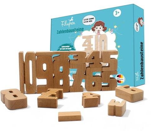 Filapen mathematisches Montessori Spielzeug I 62 Holz Bausteine aus Buche I Pädagogisches Lernspielzeug für die Einschulung I Motorikspielzeug ab 4 Jahren