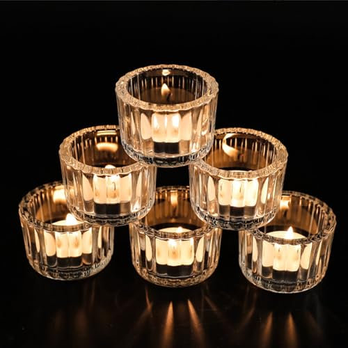 12er Teelichthalter Glas, 5,5cm Teelichtgläser Set, Klare Teelichthalter Glas Set Teelichtgläser Vintage für Tischdekoration, Teelichtglas Klein für Hochzeit, Geburtstag, Urlaub, Party Dekoration