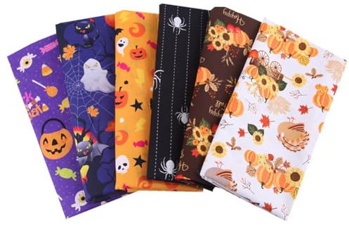 GreatRise 6 Stücke Halloween Serie Patchwork Stoffe Paket Baumwolle 50 x 50 cm Baumwollstoffe Stoffbündel Stoffpaket Stoffreste Nähstoffe DIY Basteln Nähen Quilten Stoff BaumwolltuchHalloween-Serie