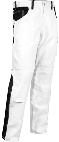 strongAnt Pantalones de Trabajo Hombre Blancos para Pintor con Bolsillos para Rodilleras - Blanco-Negro, 56