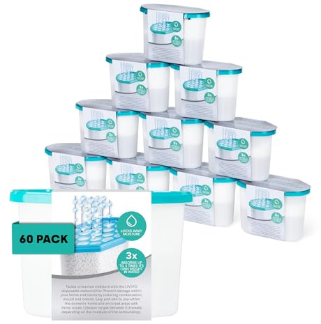 LIVIVO Dehumidifiers Disposable 500ml - 60-Pack Disposable Dehumidifiers for Home - Condensation Absorbers for Windows, Moisture Absorber, Mould Damp Trap, Interior Dehumidifier for Wardrobe, Bathroom