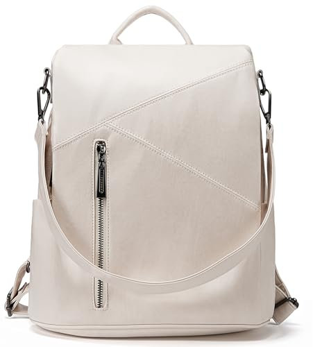 molshine Anti-Diebstahl Rucksack aus veganem Leder, modisch Lässige Tasche Reise-Tagesrucksack, Schulterrucksack, Handtaschen für Damen und Herren HB041 (Beige)