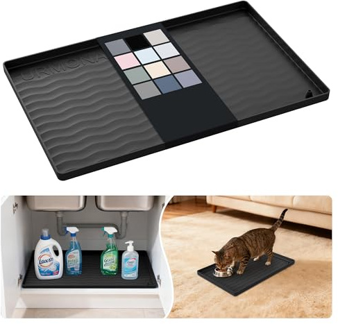 URMONA Silikonmatte für Küchenschrank 25 x 40 cm, Schrankmatte wasserdicht | Spülenunterlage mit Rand, Schrankmatte Küche, Katzenklo Matte, Futtermatte Haustiere, Schutzmatte Bad rutschfest (Schwarz)
