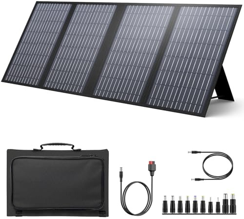 Panel solar portátil, cargador de panel solar plegable de 60 W para generador portátil, viene con soportes ajustables, salida de 18 V CC, puertos USB 3.0 y tipo C para camping, viajes, furgoneta