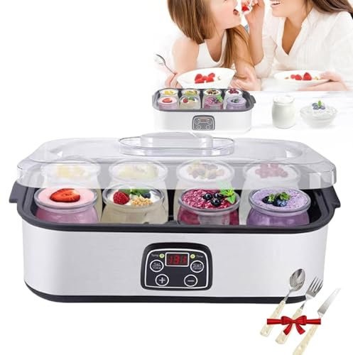 CRMARKM Yogurtiera 1400ml Macchina Automatica con 8 Vasi di Vetro,Display A LED,con Temperatura Regolabile E Controllo del Tempo,Yogurtiera Probiotica,per Yogurt Fresco Fatto in Casa