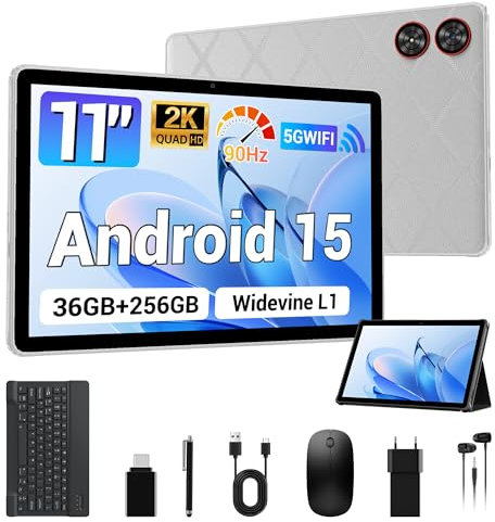 MAXLEGEN Tablette Tactile 11 Pouces, Android 15, 2K IPS Écran, 36GB RAM+256GB/1TB Extensible, Octa-Core 90Hz, 5G WiFi Tablets, 9580mAh, Caméra 13MP, GPS, Clavier/Souris/Stylet/Écouteur/Étui Inclus