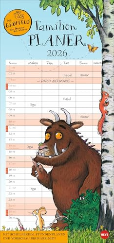 Der Grüffelo Familienplaner 2026: Witziger Kalender mit den bekannten Figuren aus dem Kinderbuch-Klassiker. Hochkant-Format: Langer Kalender mit 5 ... Übersicht und Planung. (Familienplaner Heye)
