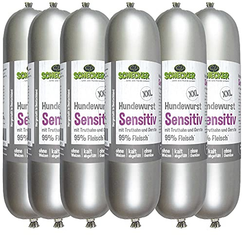 Schecker Hundefutter - Hundewurst XXL Sensitiv - Nassfutter für Hunde - weizenfrei - mit 95% Fleisch - Fleischwurst - 6 x 800g