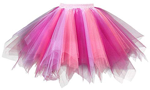 FEOYA Damen Tutu Rock Kurz Tüllrock Vintage Minirock Mädchen Falten Rock Cosplay Karneval Party Tanzen Pettiskirt Größe XXL - Bunte Streifen 10
