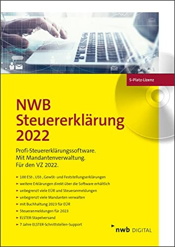 NWB Steuererklärung 2022 - 5-Platz-Lizenz: Profi-Steuererklärungssoftware. Für den VZ 2022. Mit Buchführung 2023 für EÜR. 7 Jahre Elster-Schnittstellen-Support. CD-Version.