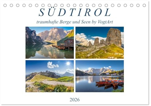 Südtirol, traumhafte Berge und Seen by VogtArt (Tischkalender 2026 DIN A5 quer), CALVENDO Monatskalender: Reiselust auf Südtirol? Dann lassen Sie sich ... Berge und Seen inspirieren. (CALVENDO Orte)