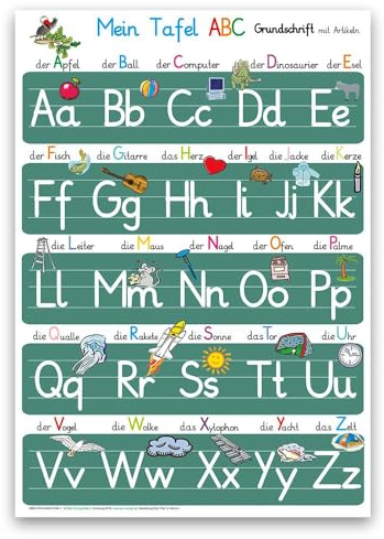 Mein Tafel-ABC in Grundschrift mit Artikeln: Lernposter DINA 4 laminiert