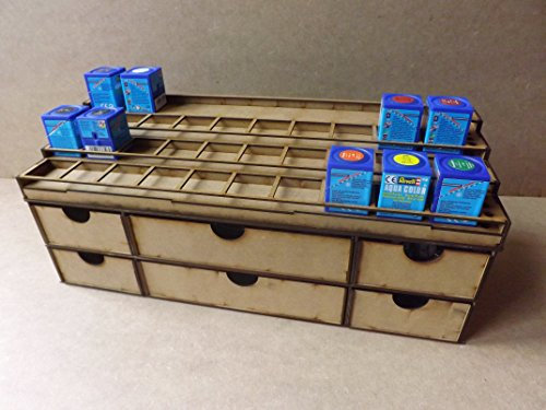 Wargame-Model-Mods Paint Stand for 40x Square pots of paints and drawers for Revell Aqua Color. Paint rack storage