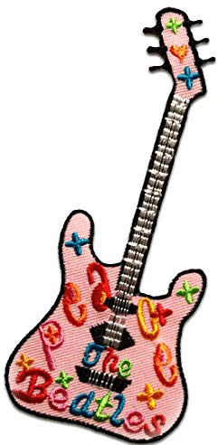 Catch the Patch Gitarre Aufnäher zum Aufbügeln 5,5 x 13 cm Bügelbild für Erwachsene mit Hippie Vintage, Bügelpatch Patches Bügelflicken
