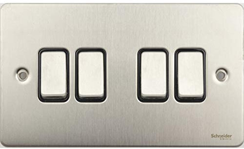 Schneider Electric Ultimate Flat Plate - Interruttore a bilanciere a 4 bande a 2 vie, 16AX, GU1242BSS, in acciaio INOX con inserto nero