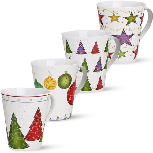 matches21 - Tazas navideñas (4 unidades, 11 cm / 350 ml, porcelana), diseño navideño