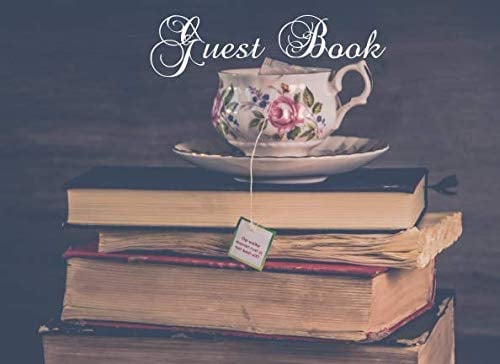 Guest Book: Vintage Style Tea Cup and Books, Paperback Visitors book, Visitor & Customer Comments, Restaurant Tea Room Comments