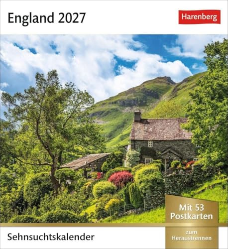 England Sehnsuchtskalender 2027 - Wochenkalender mit 53 Postkarten: Fernweh in einem Foto-Kalender zum Aufstellen. Die schönsten Landschaften Englands ... in einem Tischkalender. Auch zum Aufhängen
