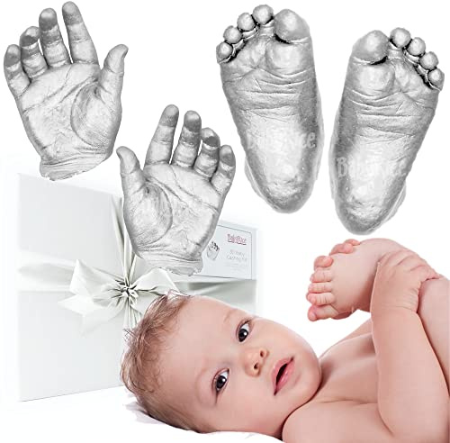 BabyRice Large Baby Hand and Foot Casting Kit, Boxed, Includes Metallic Paint (Silver)