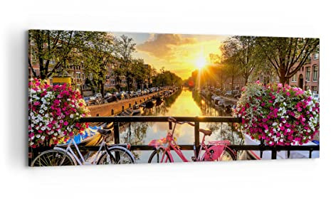 ARTTOR Leinwandbild 100x40cm Wandbild Blumen Städte - 3081