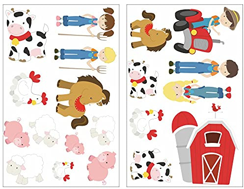 Samunshi® 20x Wandtattoo Bauernhof Set Wandbilder Kinderzimmer Deko Junge Wandtattoo Kinderzimmer Mädchen Wandsticker Kinderzimmer 2x 16x26cm