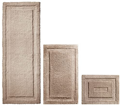 mDesign rutschfester Badteppich – Mikrofaser Badläufer für Bad oder Küche – schnelltrocknender Duschvorleger – 3er-Set – beige