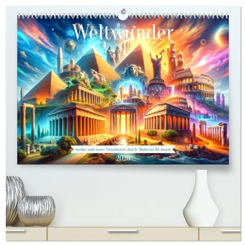 Weltwunder: Antike und neue: Visualisiert durch Moderne KI-Kunst (hochwertiger Premium Wandkalender 2026 DIN A2 quer), Kunstdruck in Hochglanz: ... Weltwunder neu erleben (CALVENDO Kunst)