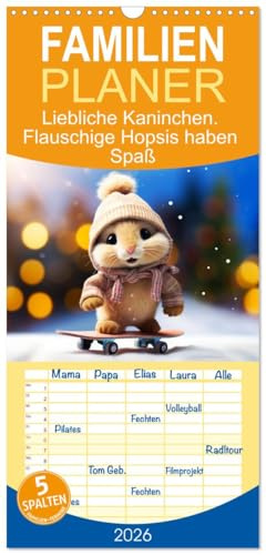 Familienplaner 2026 - Liebliche Kaninchen. Flauschige Hopsis haben Spaß mit 5 Spalten (Wandkalender, 21 cm x 45 cm), CALVENDO: Die lustigen Abenteuer entzückender Kaninchen (CALVENDO Tiere)