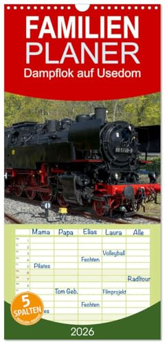 Familienplaner 2026 - Dampflok auf Usedom mit 5 Spalten (Wandkalender, 21 cm x 45 cm), CALVENDO: Nostalgische Fahrt mit der Dampflok auf Usedom (CALVENDO Technologie)