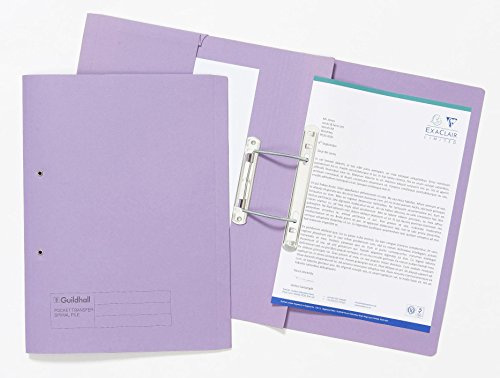 Exacompta - Ref 349-MVEZ - Guildhall - Pocket Spiral File, 315gsm Heavyweight Manilla, Holds A4 & Foolscap Documents, Left Hand Pocket, Blue Angel Certified - Mauve, Pack of 25