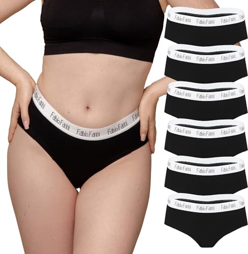 Fabio Farini 6er Pack Damen Panty Frauen Hipster aus 95% Baumwolle | mit abgesetztem Bund