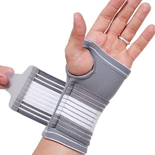 NEOtech Care Handflächenstütze mit Daumenteil - verstellbarer Kompressionsriemen - elastischer & atmungsaktiver Stoff - für Sport, Bowling, Boxen (Grau, 1 Einheit, Größe M)