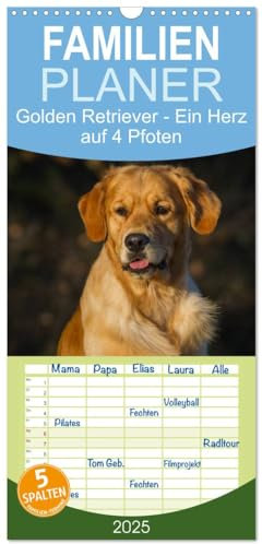 Familienplaner 2025 - Golden Retriever - Ein Herz auf 4 Pfoten mit 5 Spalten (Wandkalender, 21 cm x 45 cm), CALVENDO: Golden Retriever auf 13 ... durch alle Jahreszeiten (CALVENDO Tiere)