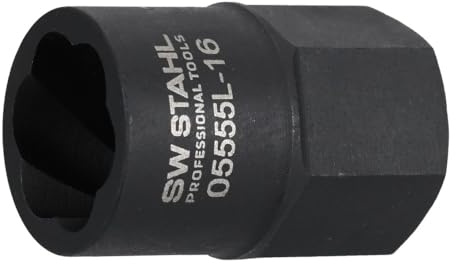 SW-Stahl 05555L-16 Spiralnuteneinsatz 16mm - 3/8 Zoll Mutternlöser | Schraubenausdreher Stecknuss aus Chrom-Molybdän-Stahl - Außensechskant & 10mm Vierkant-Antrieb - Brünierte Oberfläche