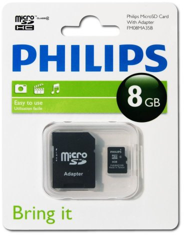 Philips FM08MA35B/10 Micro SD Speicherkarten (8 GB, MicroSDHC, Klasse 4, schwarz)