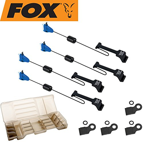 Fox Micro Swinger 4er Set Bissanzeiger - Pedelbissanzeiger zum Karpfenangeln, Farben: blau verschiebbares Gewicht & einfach Montage!
