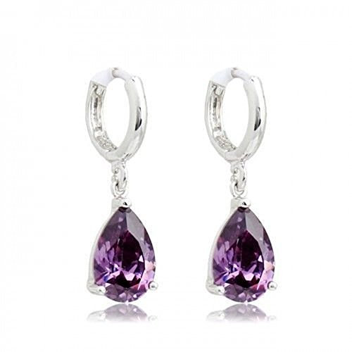Crystalline Azuria Mujer 18ct Chapado en Oro Blanco Lágrimas Violeta Cristales de Zirconia Pendientes Colgantes para Mujer y Niña