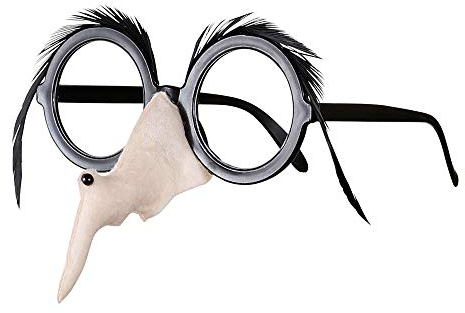 W WIDMANN MILANO Party Fashion 1943W - Brille mit Hexennase und Augenbrauen aus schwarzen Federn, Halloween, Karneval, Mottoparty