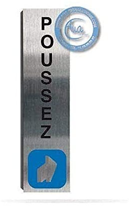 Plaque de porte aluminium brossé imprimé -Dimensions 200 x 50 mm - Double face adhésif au dos - Impression UV directement sur l'aluminium (Pas de contre collage) (Poussez vertical)