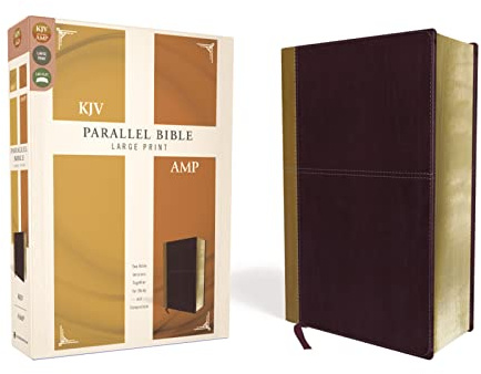 KJV, Amplified, Parallel Bible, Large Print, Leathersoft, Tan/Burgundy, Red Letter: Two Bible Versions Together for Study and Comparison