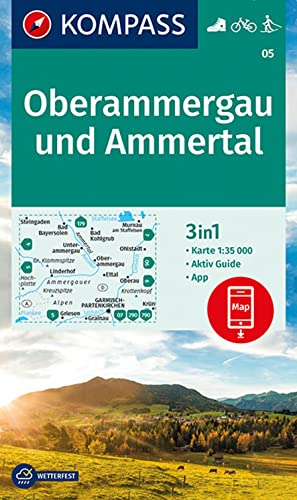 KOMPASS Wanderkarte 05 Oberammergau und Ammertal 1:35.000: 3in1 Wanderkarte mit Aktiv Guide inklusive Karte zur offline Verwendung in der KOMPASS-App. Fahrradfahren. Langlaufen.