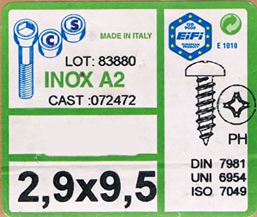 100 Stk. DIN 7981 A2 C 2.9X9.5 Linsenkopf-Blechschrauben C-H EDELSTAHL A2 V2A