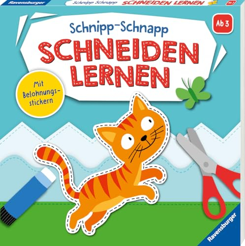 Ravensburger Schnipp-Schnapp Schneiden lernen - Schneiden und Kleben ab 3 Jahren - Block mit Belohnungsstickern und Profi-Urkunde - Perforierte Seiten