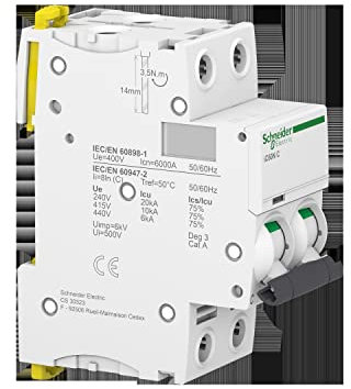 Schneider Electric - Acti9, iC60N disjoncteur 2P 63A courbe C - A9F77263