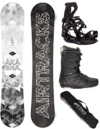 Airtracks Herren Snowboard Set Freestyle Freeride Wide Board Akasha Wide 162 - Snowboard Bindung Master - Softboots Master QL 45 - SB Bag