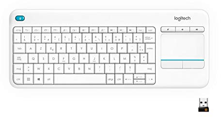 Logitech K400 Plus Tastiera Wireless Touch TV, Facili Controlli Multimediali e Touchpad Integrato, Layout Francese AZERTY - Bianco